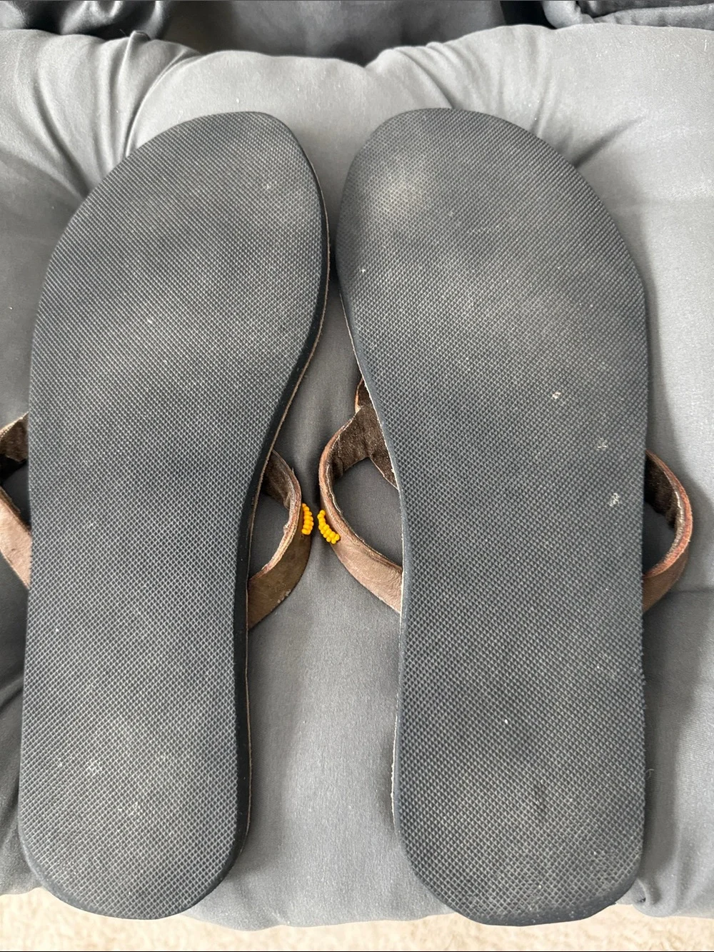 Beaded Rainbow Circle Brown Leather Thong Sandals